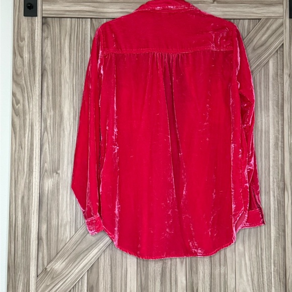 Anthropologie Fuchsia Velvet Button-Down Shirt - Picture 4 of 5